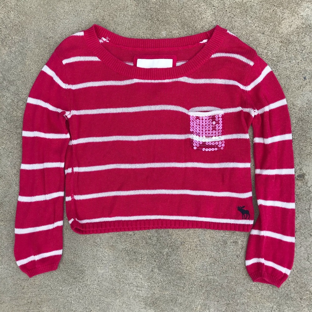 Girls Abercrombie Striped Sequin Pocket Sweater